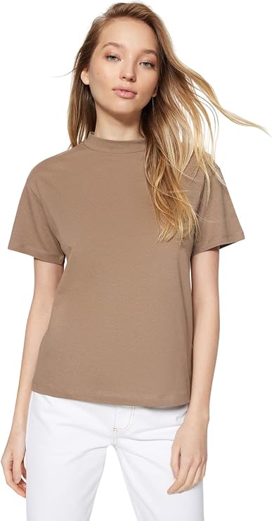 Trendyol Women Basics Regular Basic Standing Collar Knit T-Shirt