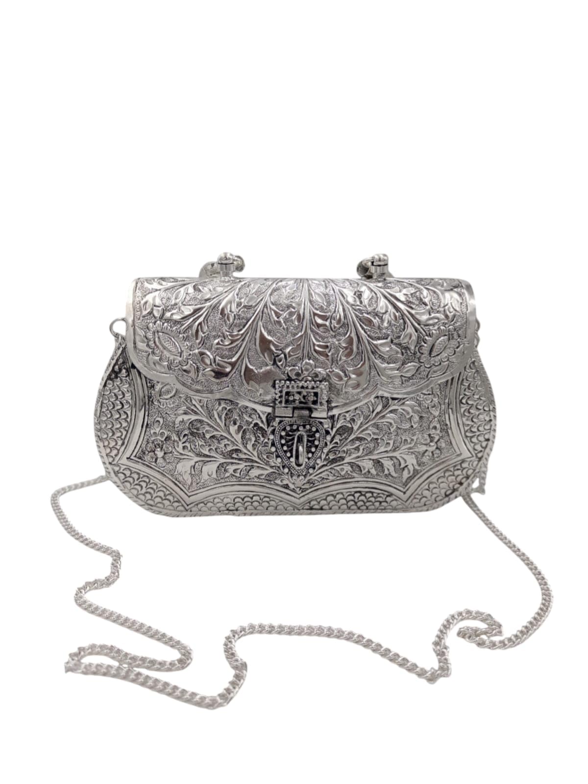 Women's Silver Plated Antique Design Handbag Purse,Handmade Embossed Silver Handle metal Clutch Women Wedding Clutches, Gift Item-image-13