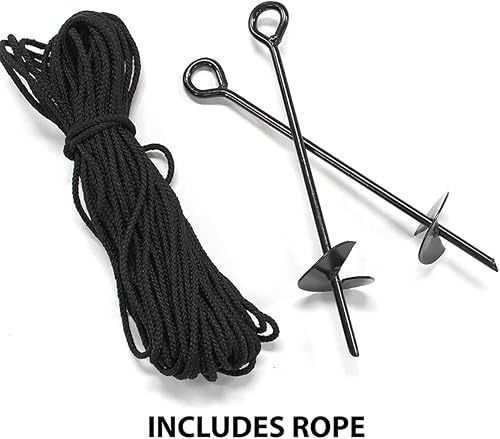 Miniatura 3 de King Canopy Kit de anclaje de tierra de 10 piezas, revestimiento de polvo de acero de 15 pulgadas, estilo barrena con 100 pies de cuerda, negro,