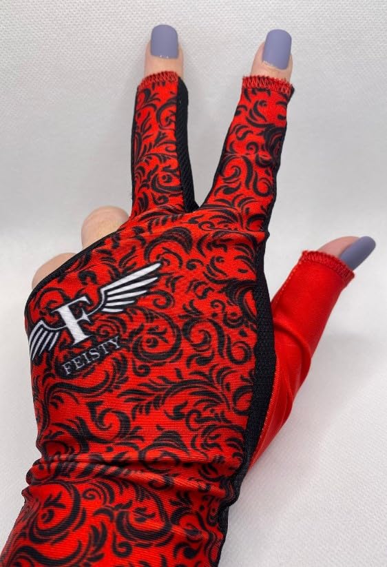Feisty Billiards - Roxi RED - Womans's Billiards Glove - Sublimation (Large, Left)