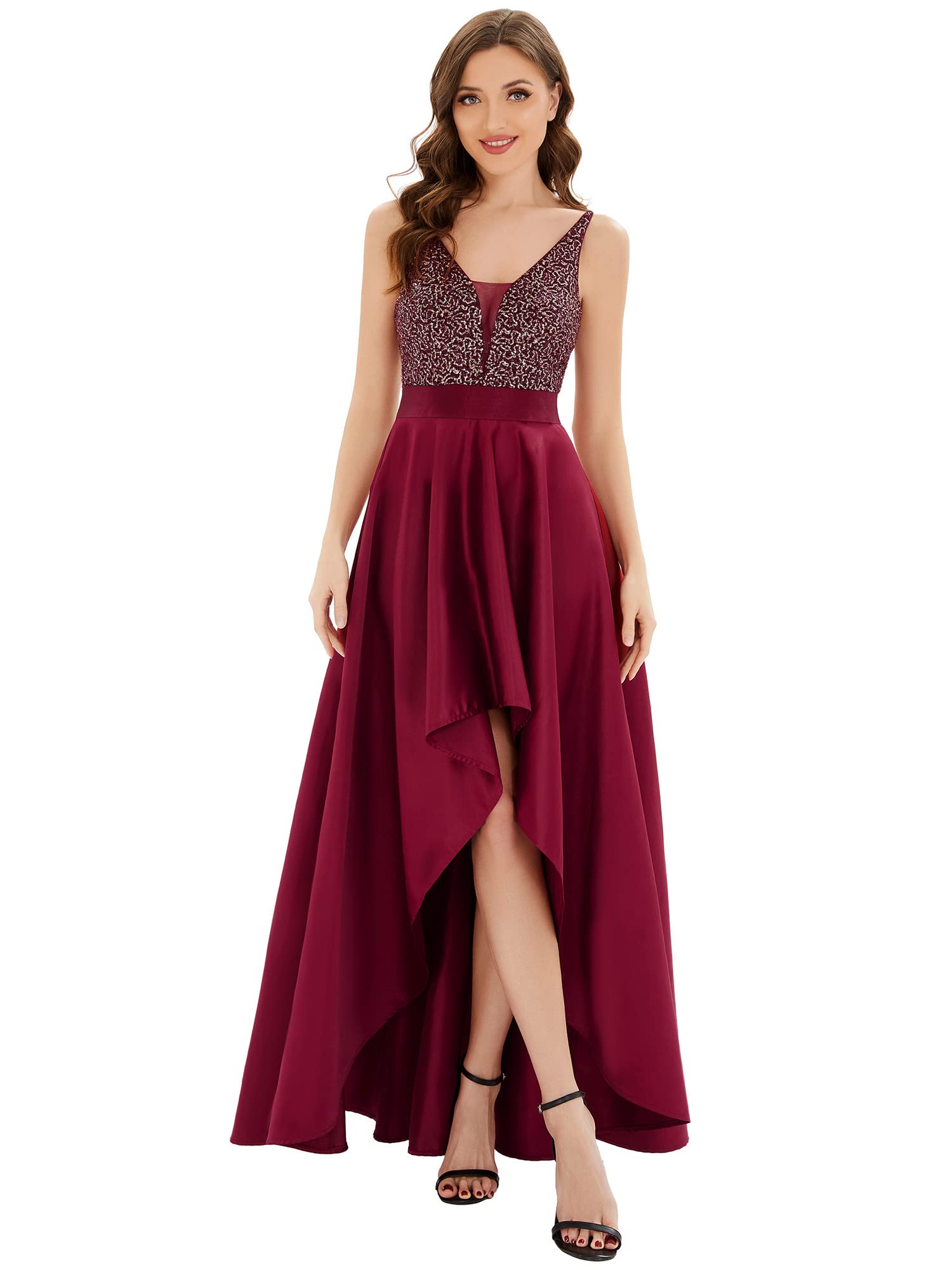 Ever-Pretty Vestido de Fiesta Sin Mangas Escote en V Corte Imperio Elegant Alta Baja Talla Grande Mujer 00667