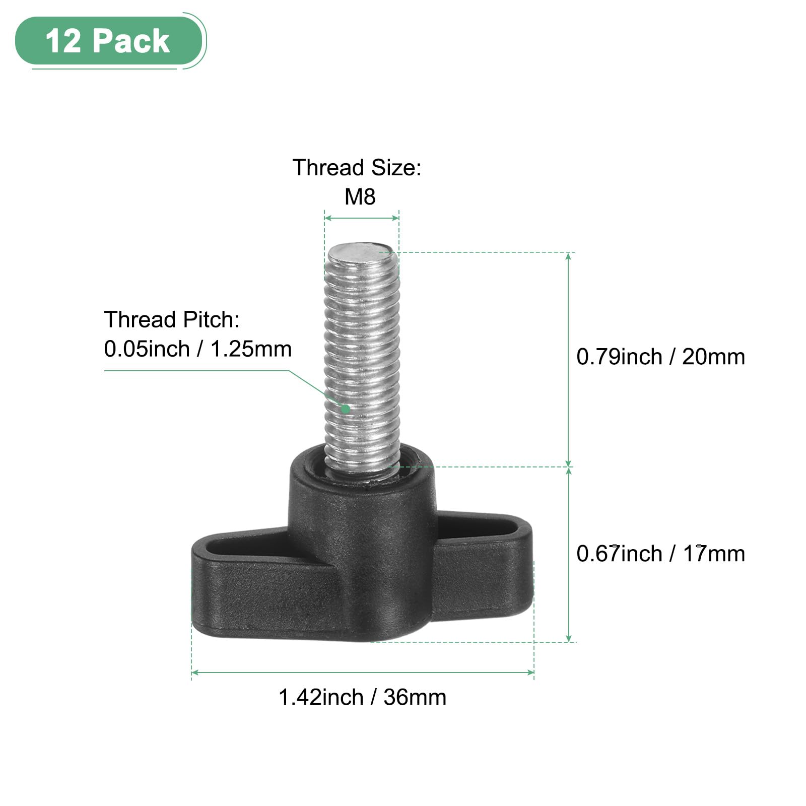 M METERXITY 12-Pack Thumb Screws, M8x20mm Tee Wing Knobs - Image 3