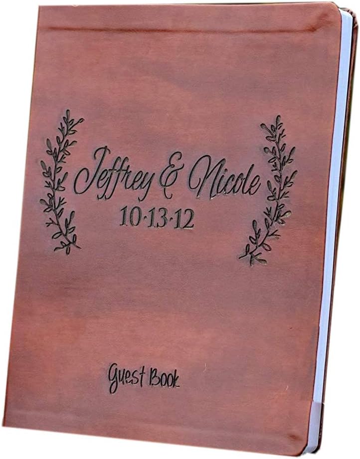 Leather Engraved Leaf Guest Book - Wedding Guest Book - Leather Journal - Personalized Journal - Personalized Gift - Guest Book Alternative - Personalized Leather Journal
