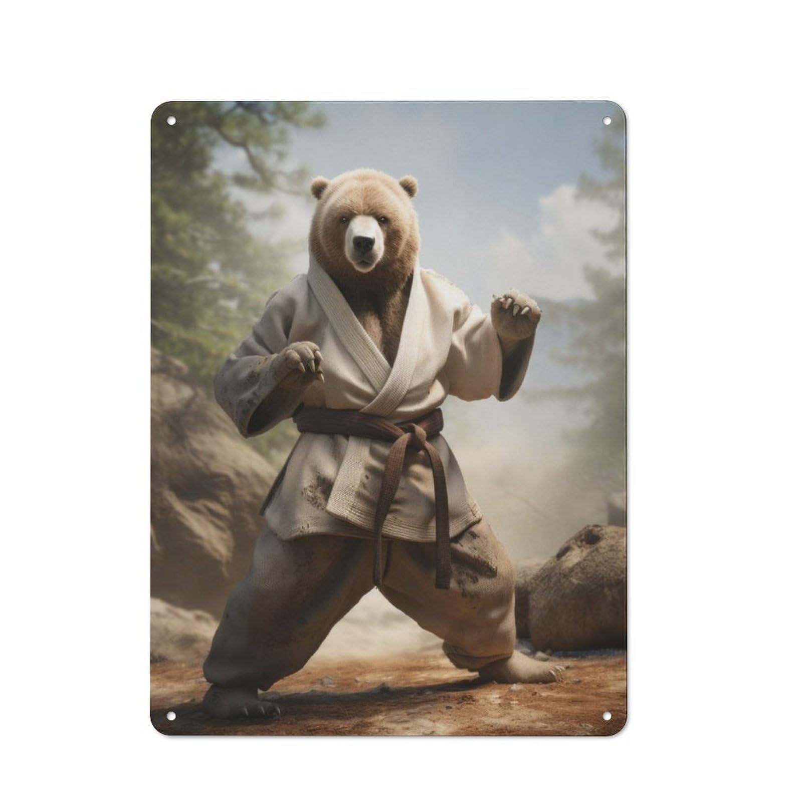 Junmoney Karate Bear Rustic Tin Sign 40X30cm Featuring For Garage Or Workshop, For Updating Garage And Workshop After Moving