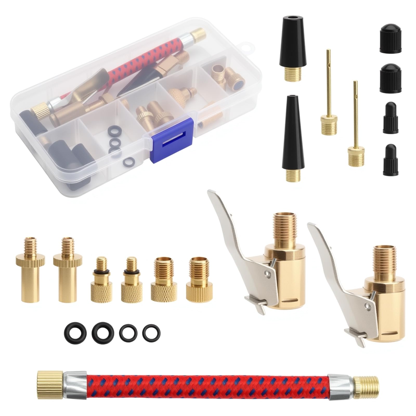 Set di 21 adattatori per valvole per bicicletta, con scatola di smistamento, adattatore per valvola francese, adattatore per valvola per bicicletta, adattatore per valvola auto, adatto per