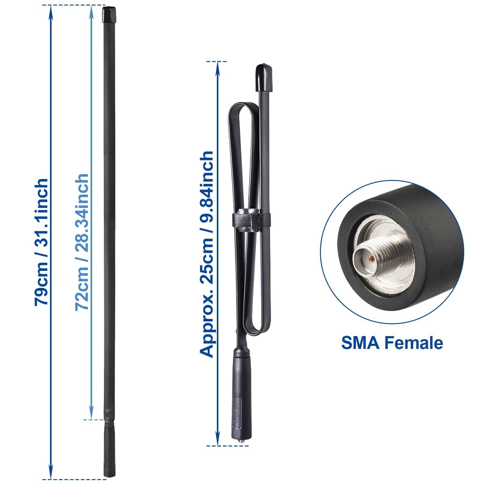 Bingfu Antenna Radio VHF UHF 144Mhz 430Mhz Pieghevole 79 cm SMA Femmina Compatibile Baofeng UV-5R PLUS BF-F8HP UV-82