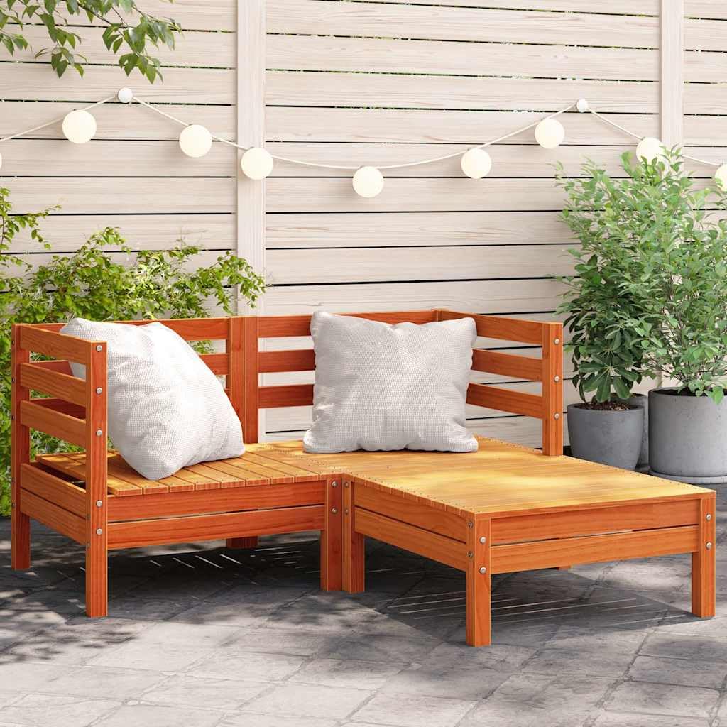 Divano da Giardino 2 Posti con Poggiapiedi in Legno di Pino