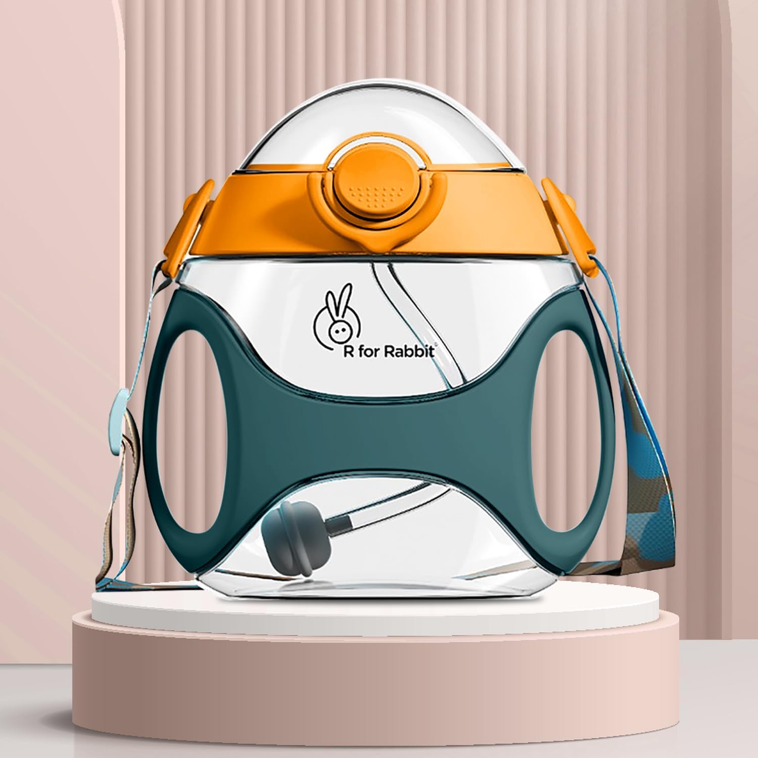 Tritan Bumble 330 ml Sipper Water Bottle with Carry Strap for Kids | Twin Handle with Silicon Straw | Leak Proof Drinking Sippy Cup for Kids Boy and Girl (Green)