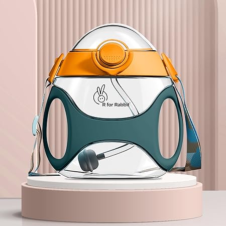 R for Rabbit Tritan Bumble 330 ml Baby Sipper Water Bottle with Carry Strap for Kids | Twin Handle with Silicon Straw | Leak Proof Drinking Sippy Cup for Baby Boy and Girl (Green)