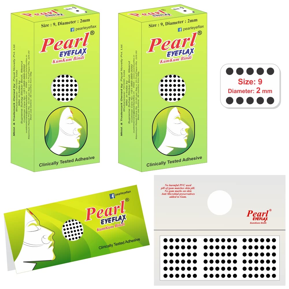 Velvet Kumkum Bindi with 15 Flaps Each Box - Self Adhesive, Reusable for Women Ladies Girls Pack 2 (Black Round, Size 9, Diameter 2mm)-picture-32