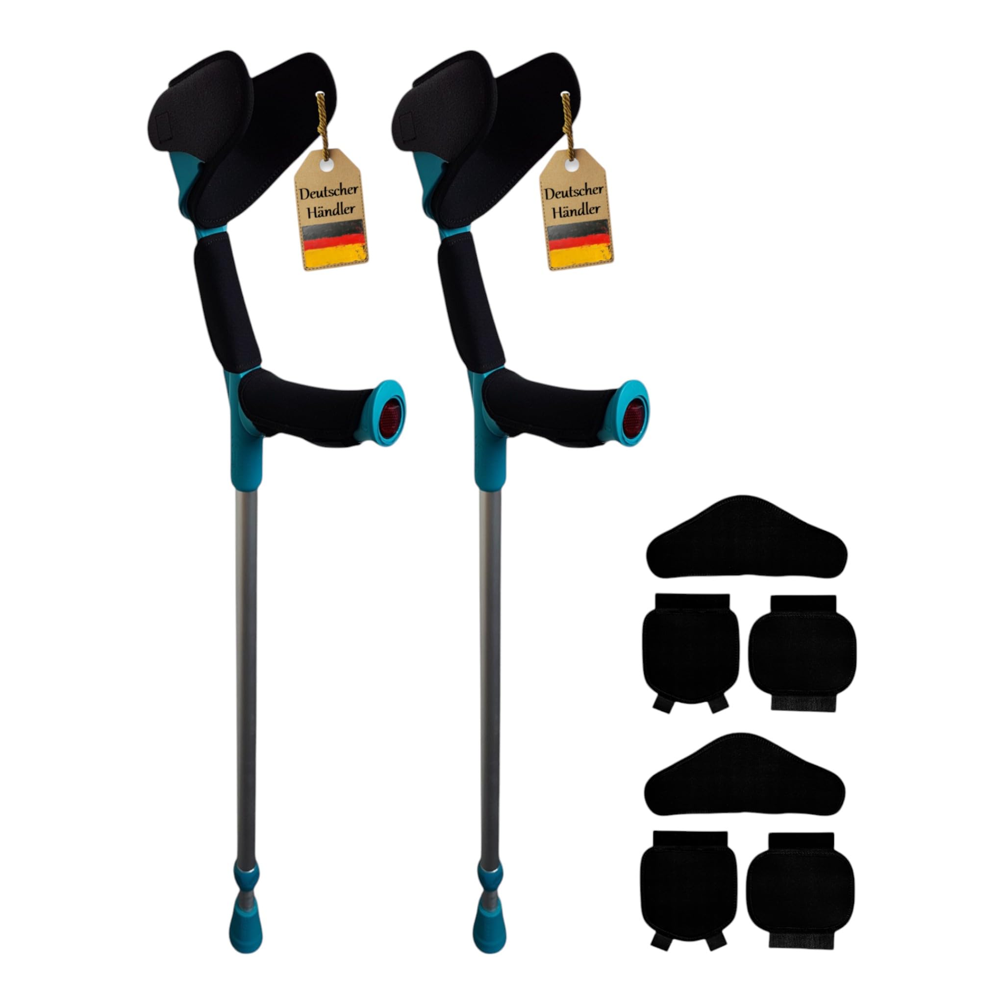 2x Krücke mit Polster von FabaCare, Softgriff Magic-Soft, Unterarmgehstütze mit Softgrip, Gehhilfe höhenverstellbar, leichte Gehstütze, Unterarmkrücke bis 130 kg, Türkisblau