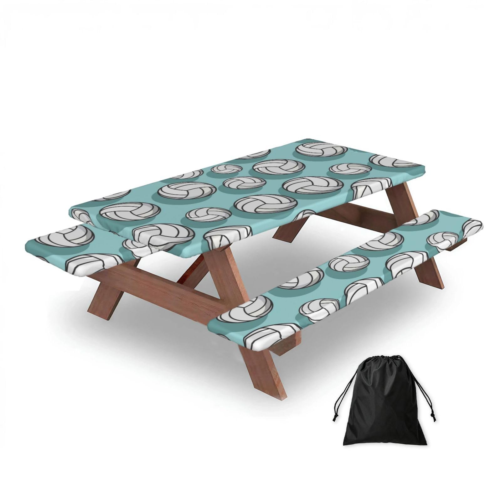 Dopklna As Picture Volleyball Sport Pattern Mint Green, Picnic Table Cover With Bench Covers -Waterproof Elastic Fitted Tablecloth For Garden Camping Patio 76X152cm