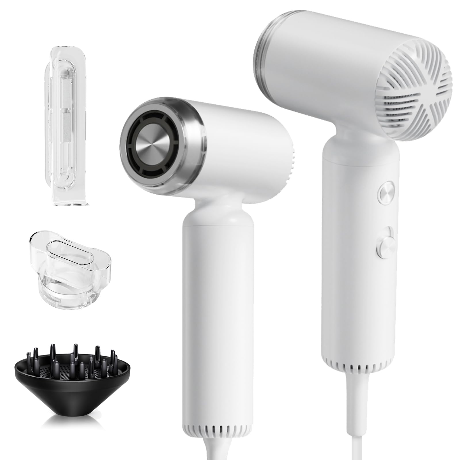 Webeauty Mini Hair Dryer with Diffuser, 110,000RPM High-Speed Motor, 200M Negative Ions Protect, 3-Temp & 2-Speed Settings, Lightweight