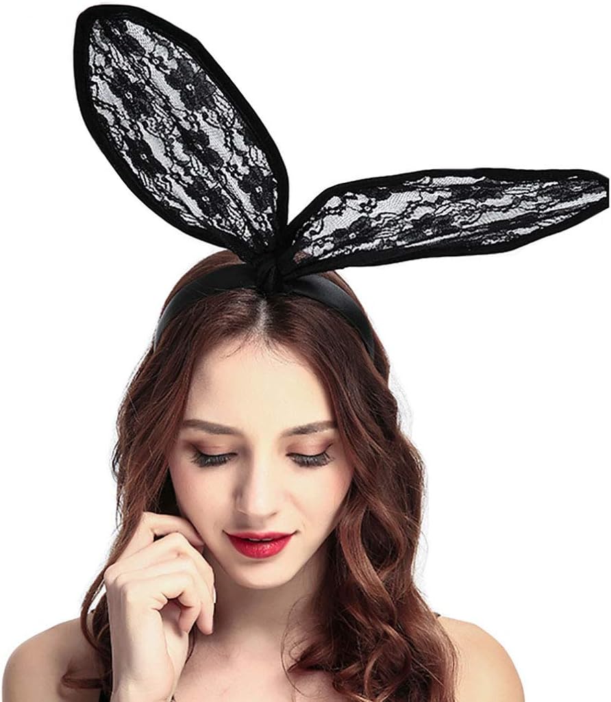 Sexy Lace Bunny Ear Headband Black Hair Hoop Rabbit Ears Hairband Party Decoration Headdress Cosplay Costume Headwear Costume Hair Accessories for Nightclubs,Masquerade