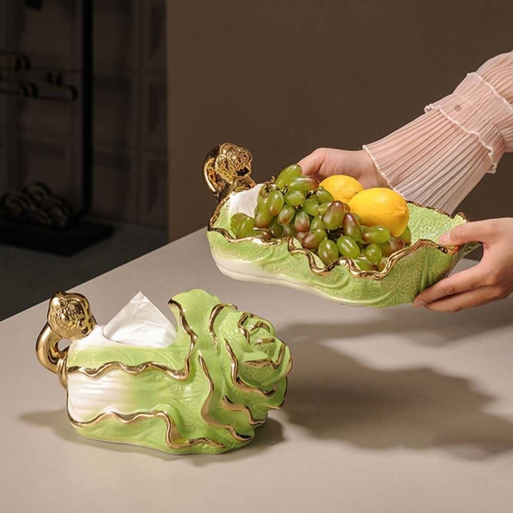 Ciotole di frutta Fruttiera cinese a forma di cavolo, in ceramica, con manico, utilizzata for decorare la tavola da pranzo o il piano lavoro della cucina