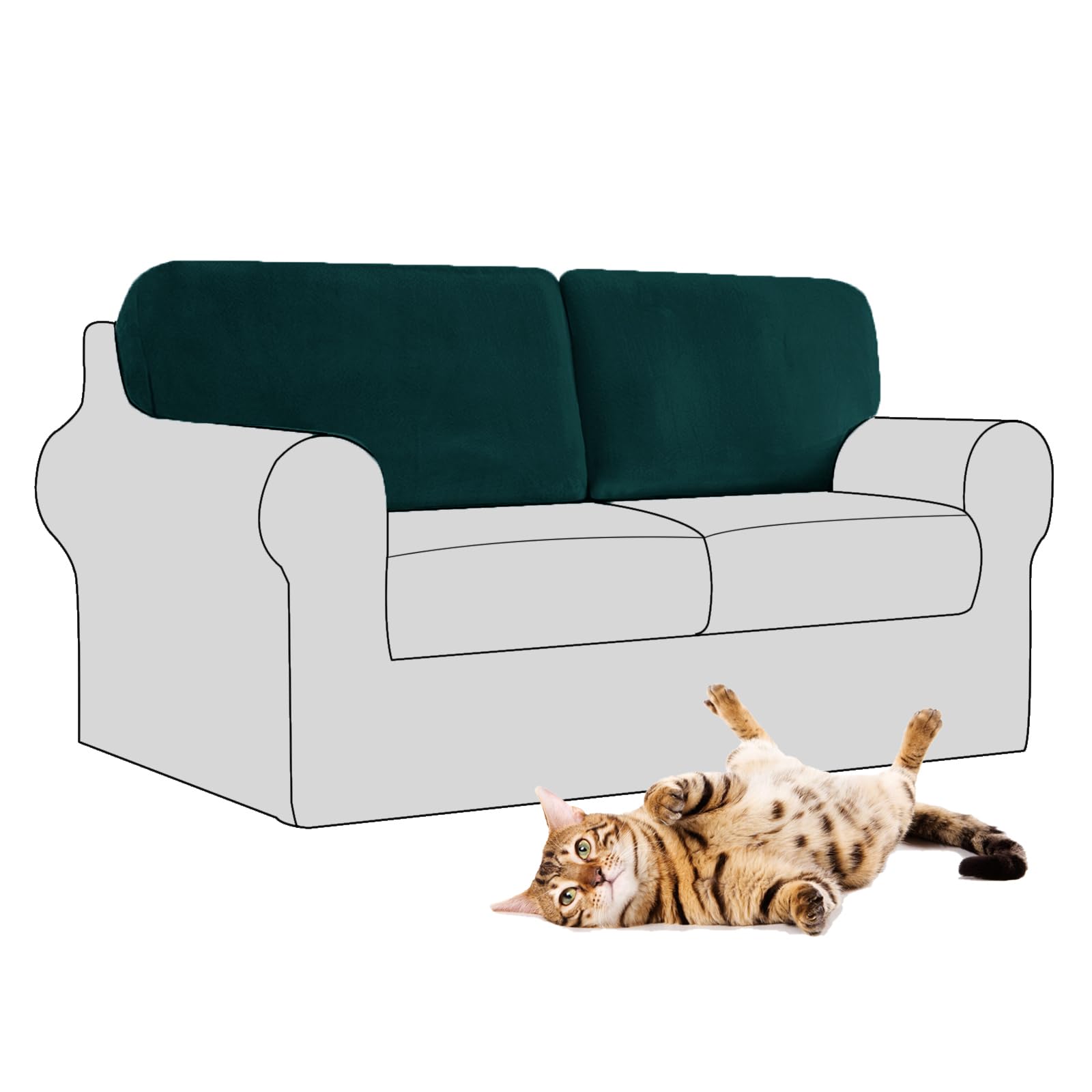 SYLC Stretch Velvet Sofa Backrest Cover, Back Cushion Covers Non-Slip Sofa Cushion Slipcovers for Couch Chesterfield Caravan RV Dinette (Turquoise Green,2 pcs Square M) โ image 1