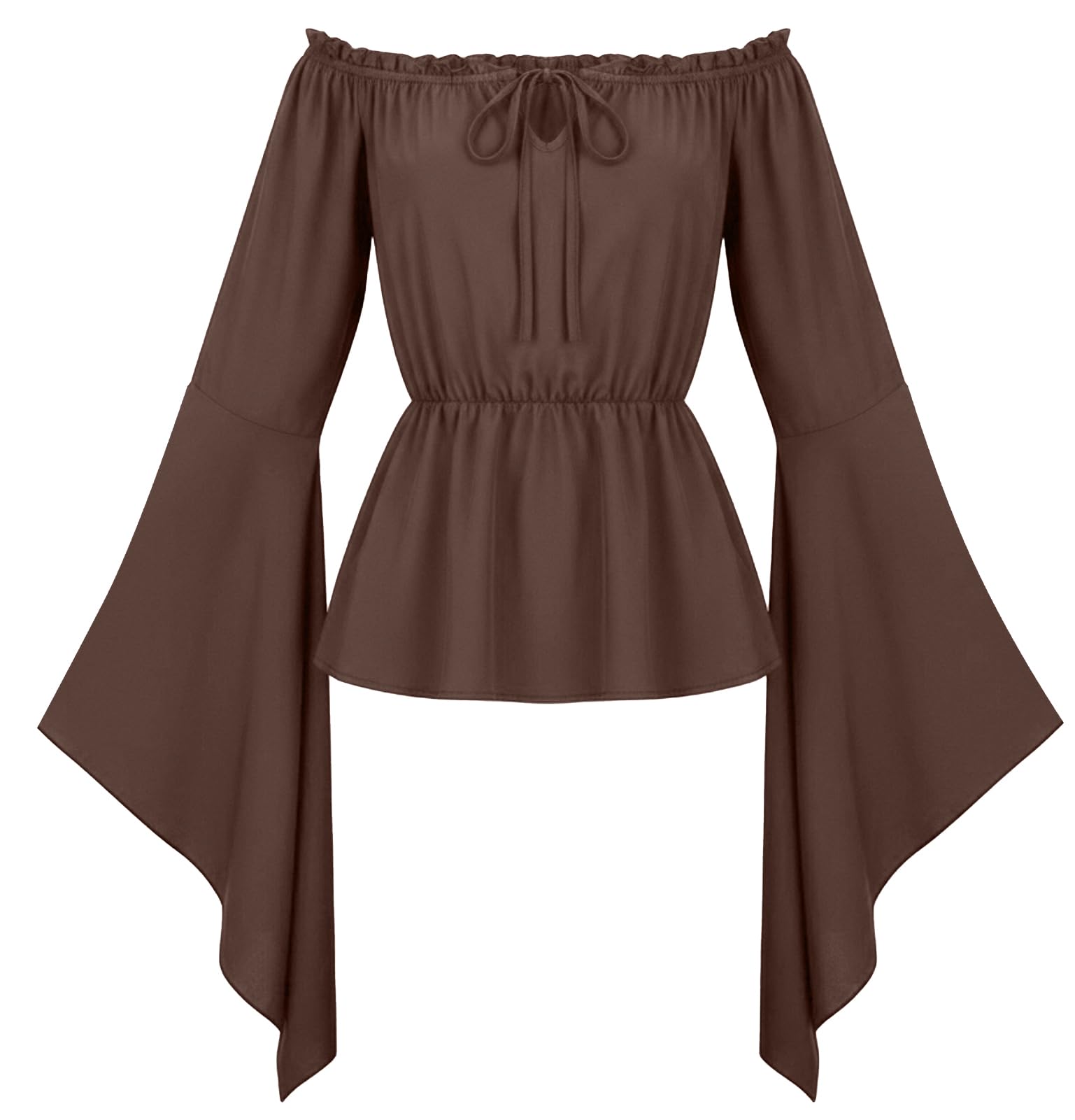 Maeau Women Renaissance Tops Steampunk Blouse Medieval Shirt Brown L