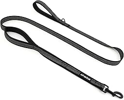 Double Handle Dog Leash 6 FT Reflective 2 Handle Traffic Lead with Padded Grip, Heavy Duty Nylon Leash for Walking Training, for Small Medium Large Dogs, Black