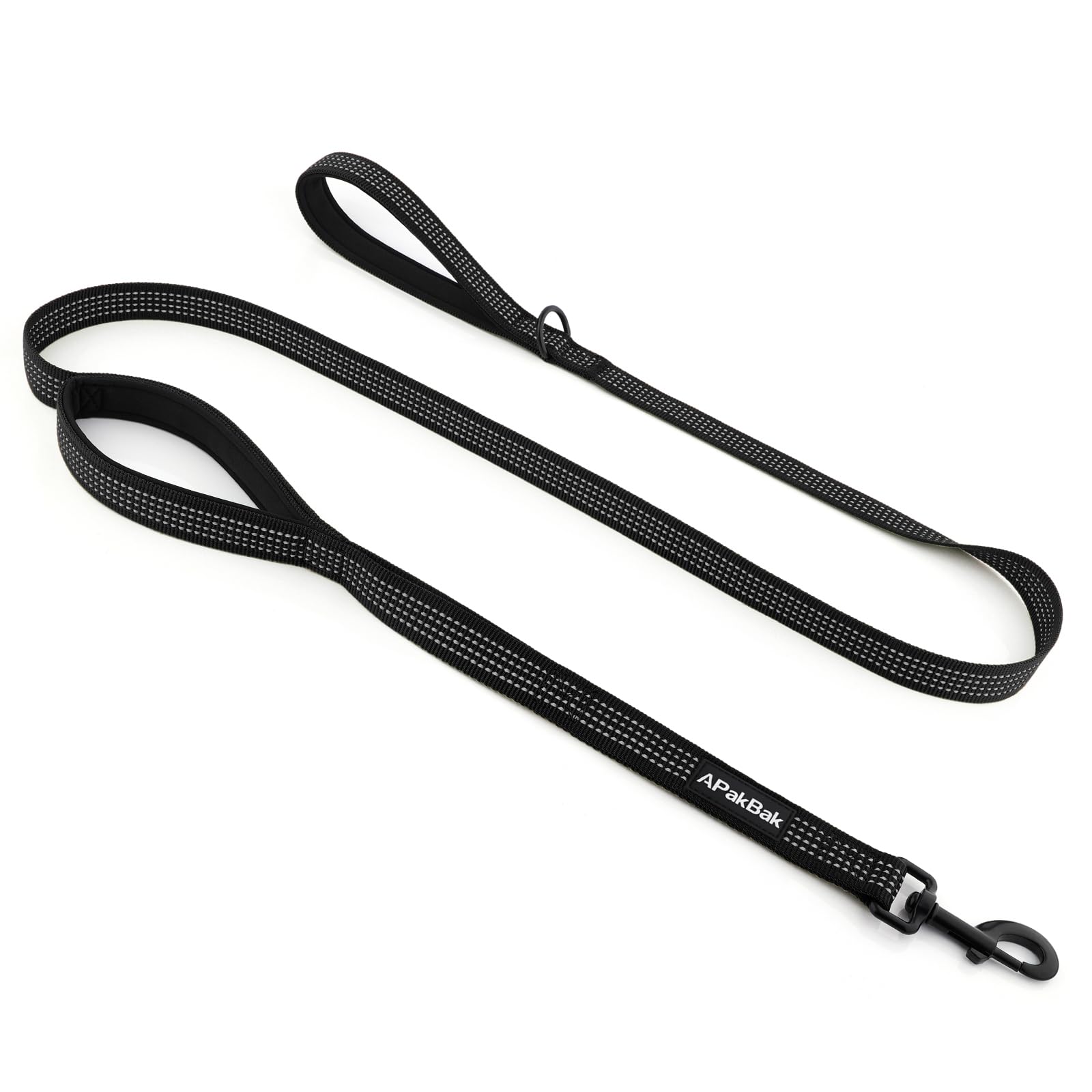 Double Handle Dog Leash 6 FT Reflective 2 Handle Traffic Lead with Padded Grip, Heavy Duty Nylon Leash for Walking Training, for Small Medium Large Dogs, Black