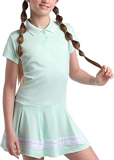 Reebok Girls' Dress - Short Sleeve Active Performance Pique Polo Tennis Dress - Summer Casual Pleated Skirt Polo Dress (7-12)