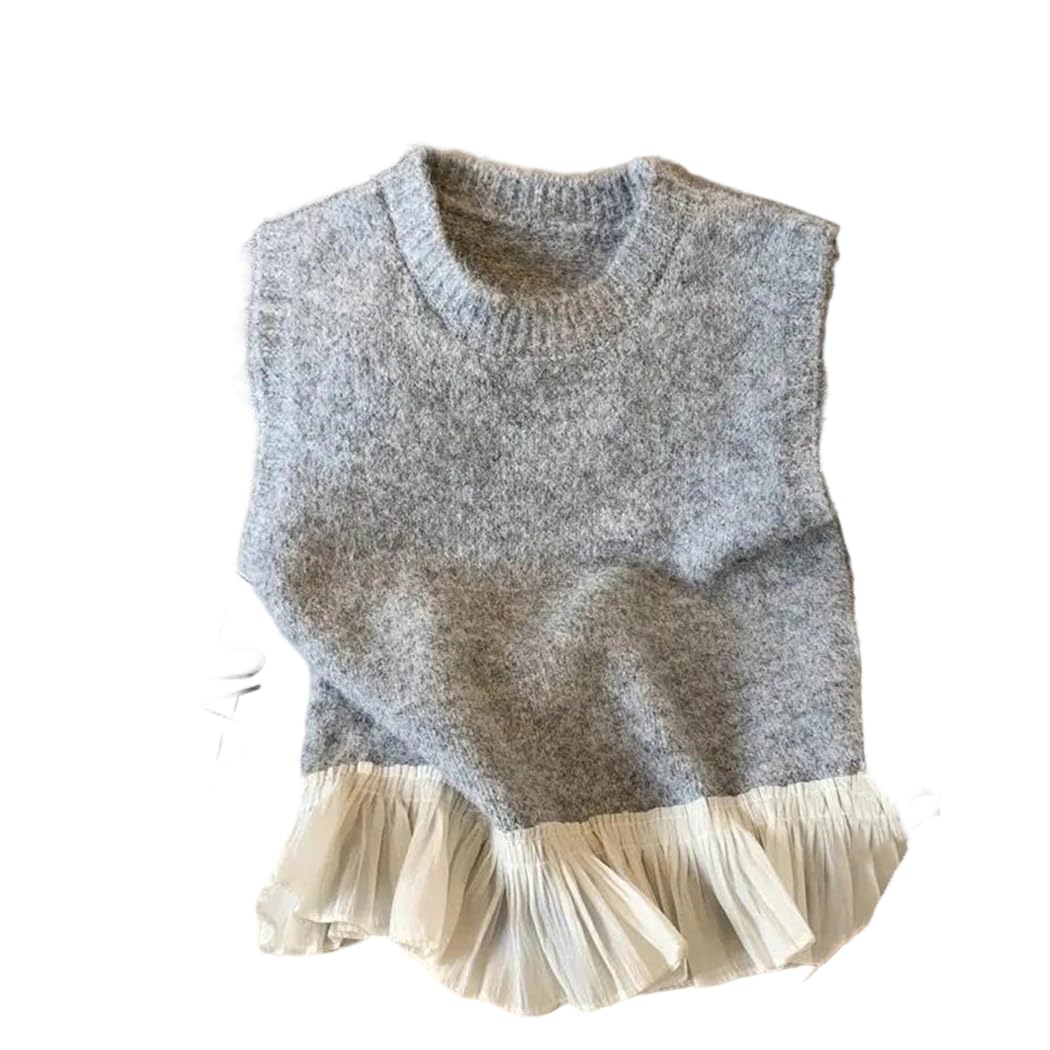 Womens Sweater Vest Sleeveless O Neck Loose Fit Knit Pullover Casual Top