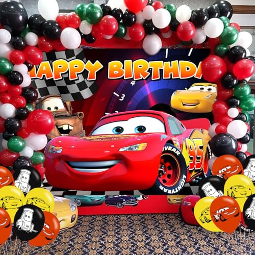 Image of Cartoon Car Birthday Decorations,Anime Backdrops for Party Decorations Supplies,Cartoon Car Happy Birthday Banner Backdrop for Party Supplies (5x3ft)
