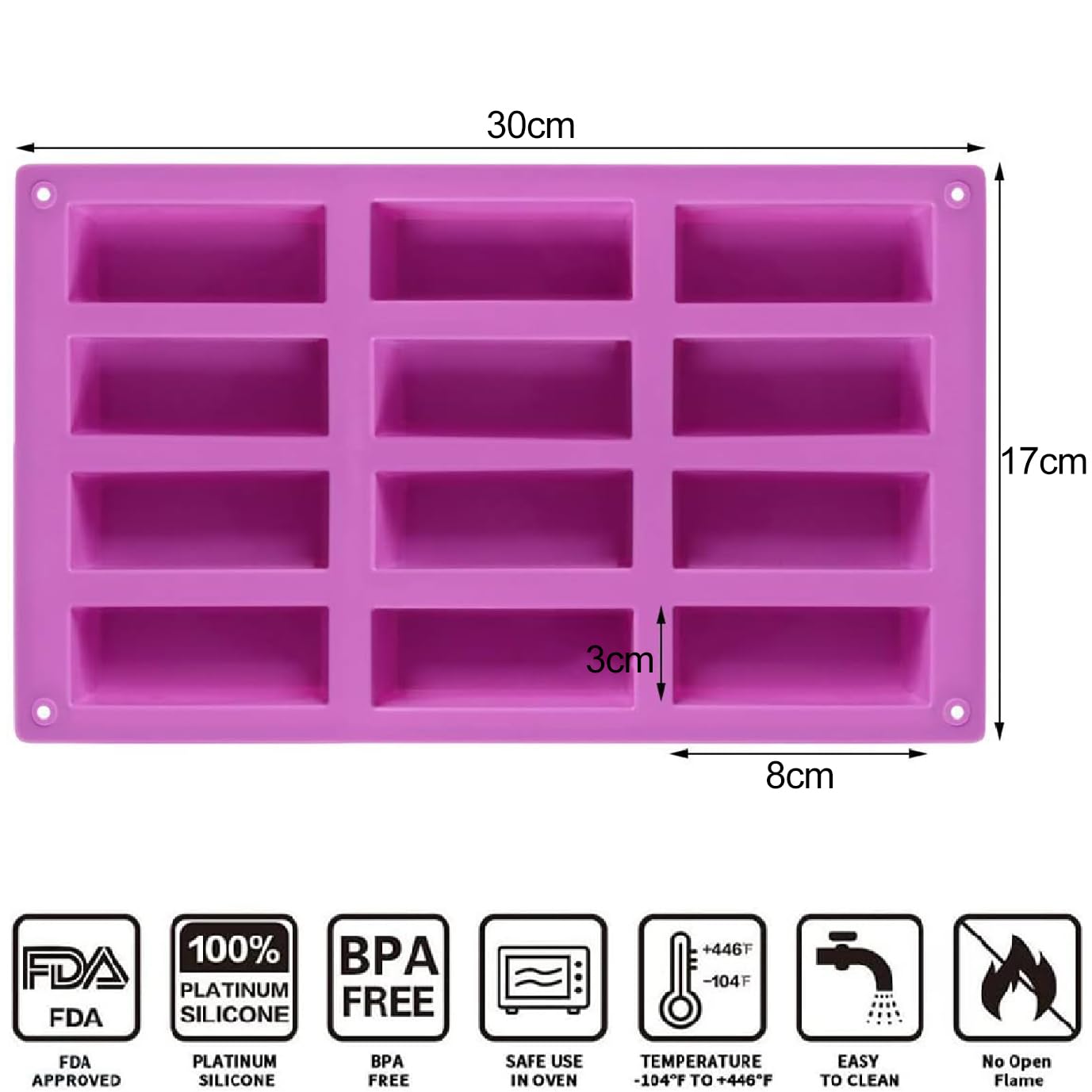 VIKKI 2PCS Silicone Rectangle Granola Bar Molds, 12 Cavity Nutrition Energy Cereal Bar Moulds - Image 2