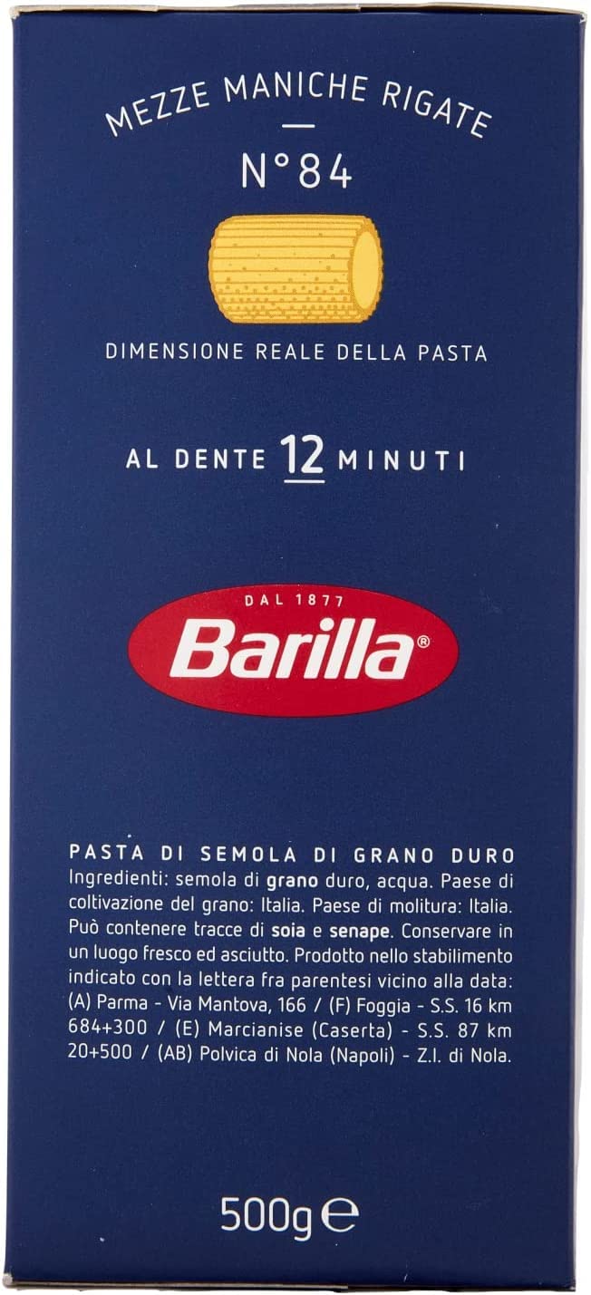 Barilla Mezze Maniche Rigate N. 84 11 x 500 g = 5500 g