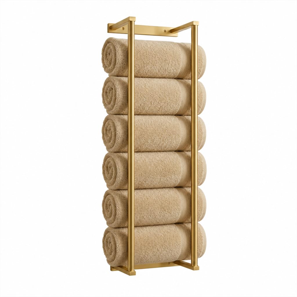 LSWYYP 72cm 6-Bar Towel Rack, No-Drill Adhesive/Wall, Rustproof 304 Steel