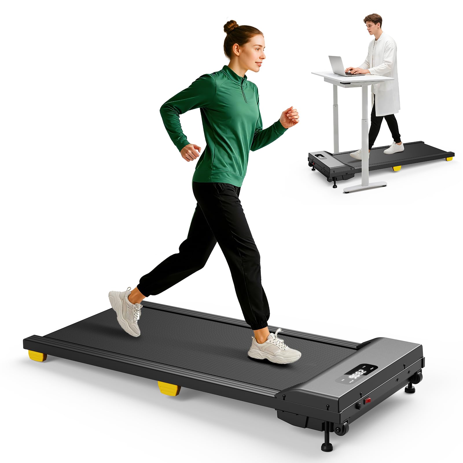 UREVO Foldable Treadmill with 9% Incline, 2-in-1 Under Desk Space-Saving Treadmill with Remote Control and Dual LED Display, Double Cushioning, 1-10 km/h Walking Pad for Home and Office