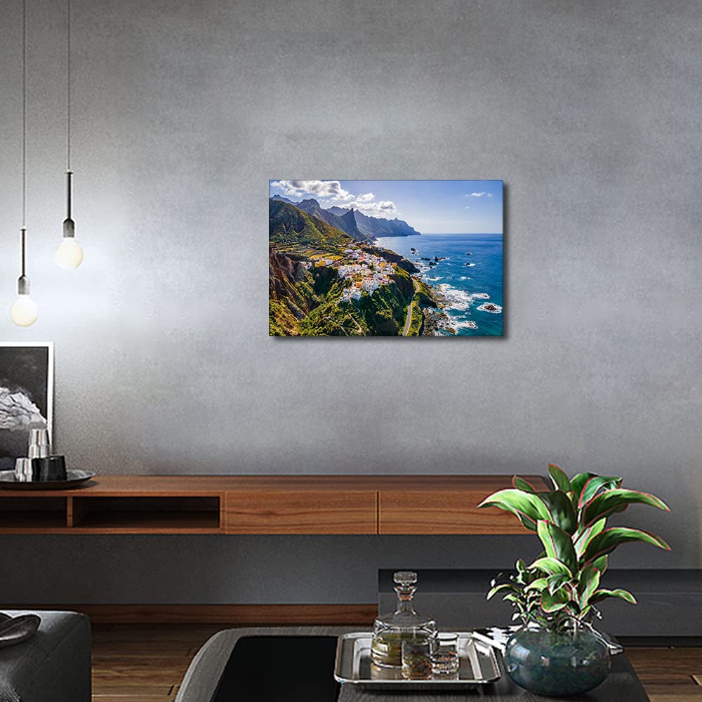 Canvas Wall Art Coastal Village at Tenerife Canary Islands Spain Landscape for Living Room Bedroom Home Decor Beach Artwork for Home Walls Framed Ready to Hang 12x18inch - Image 4