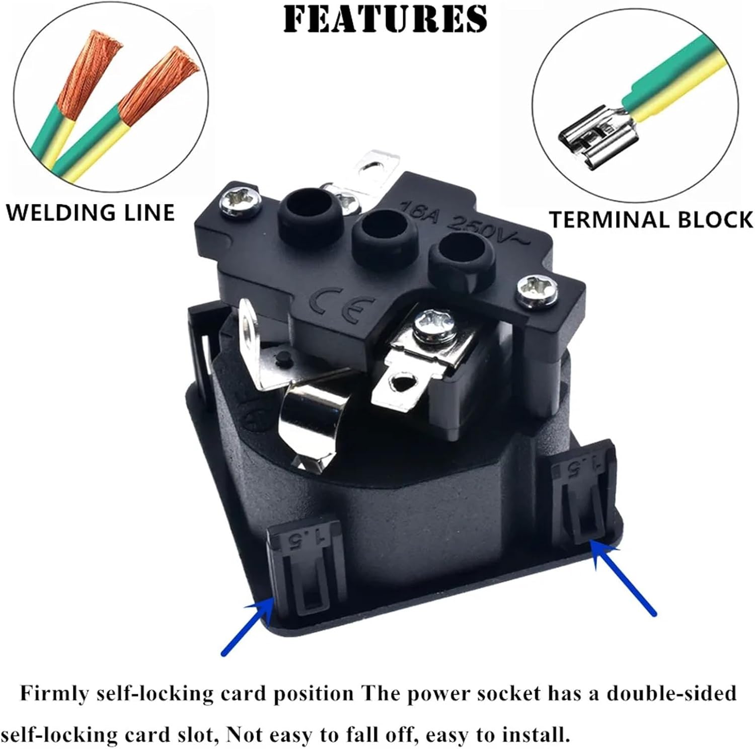250v 16A AC PDU UPS EU Power Desktop Outlet Embedded Electrical Panel Receptacle AC Socket European Style French Copper(Type1)
