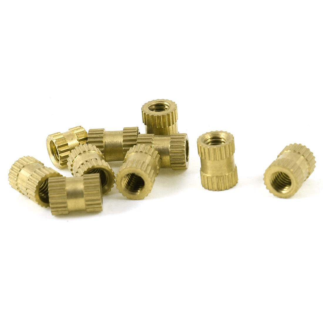 Aexit 10 Pcs Nuts Knurl Brass Fittings 4mm Thread Inserts 6mm x 8mm for Panel Nuts Injection Molding