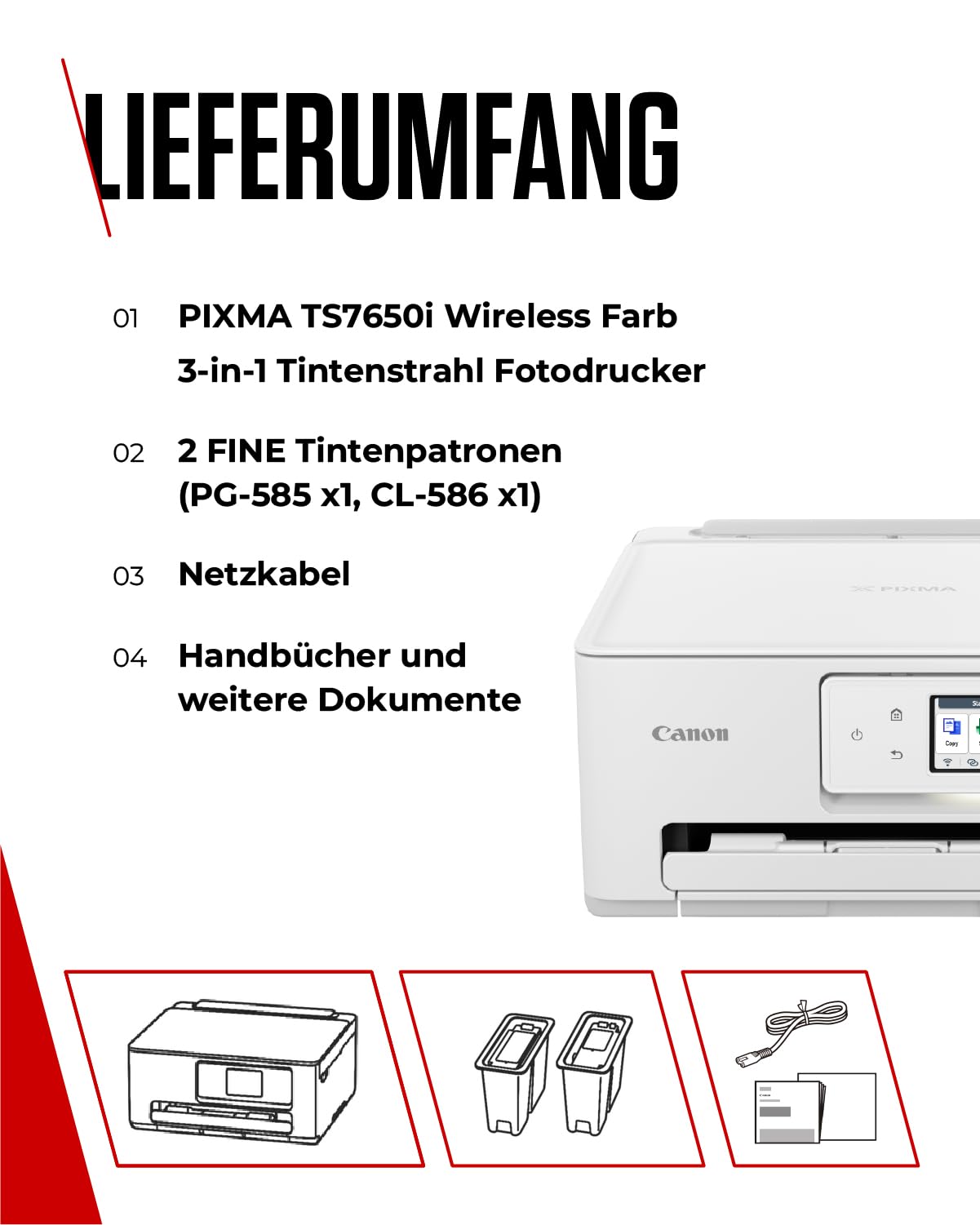 Canon PIXMA TS7650i Multifunktionsdrucker 3in1 Tintenstrahl A4 Touch LCD WLAN Duplexdruck Weiß