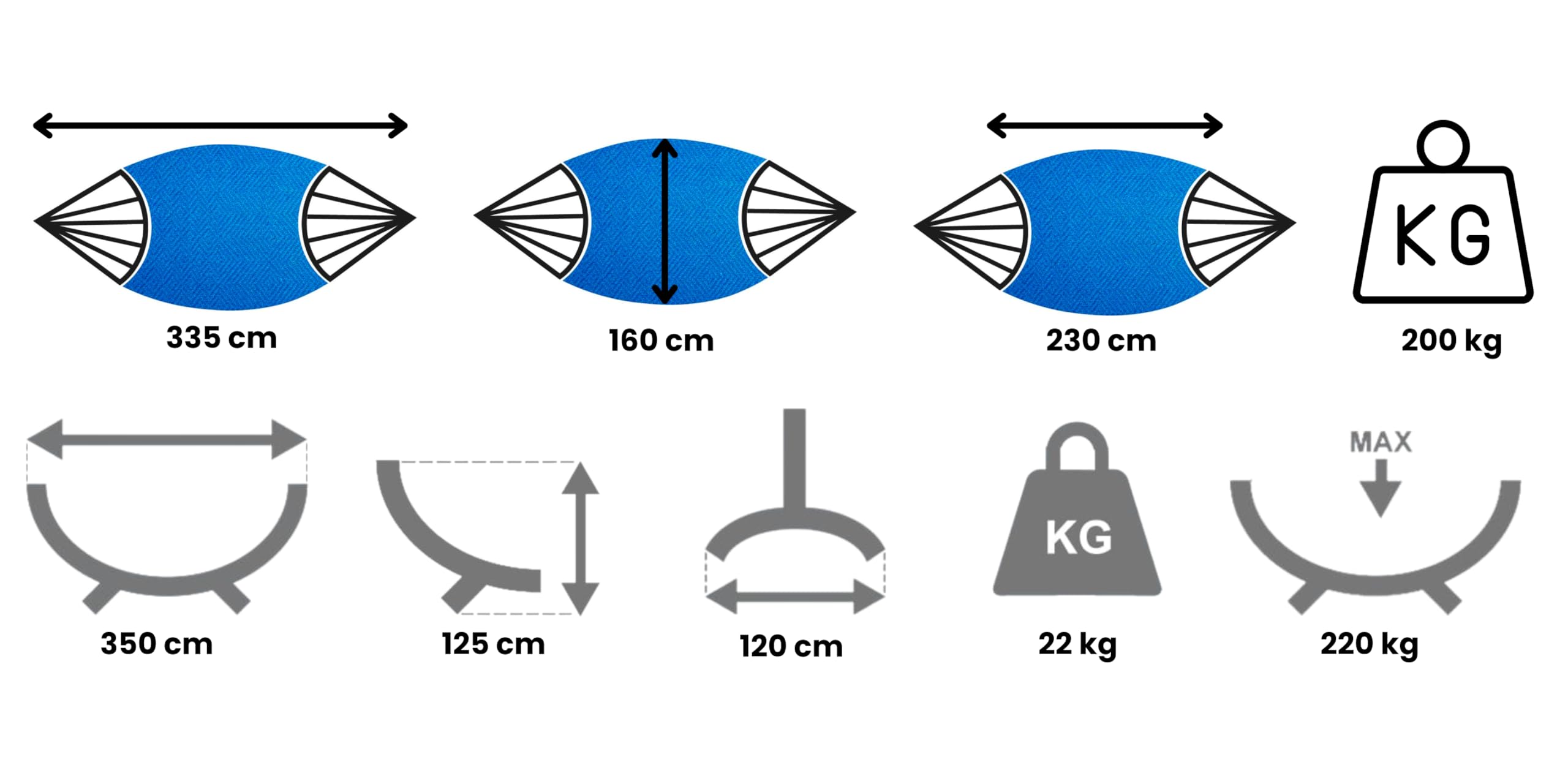 Potenza Hamac Colombien avec Support en Acier Grande | pour 2 Personnes | Hamac 230x160 | Charge Maximale jusqu'à 220 kg (Bleu)