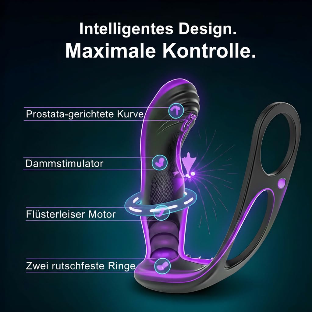 Vibrador Próstata Masculino Dildo Estimulación Próstata con Anillo para Pene 9 Modos de Vibración y Empuje Plug Anal Juguete Sexual para Hombres Control por APP Bluetooth