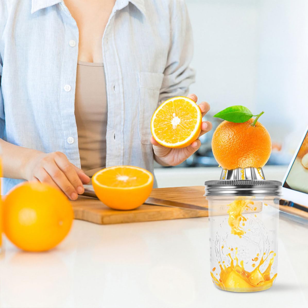 Ciieeo Spremiagrumi Manuale in Acciaio Inox 2 Pezzi Design Ergonomico Capacità 480ml per Lime e Agrumi Uso in Negozi di Tè e Centri Commerciali