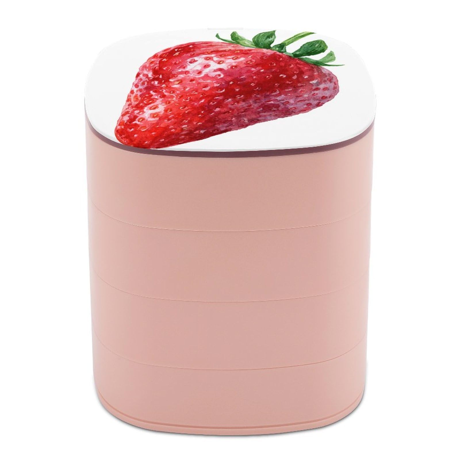 Jubonexis Watercolor A Ripe Strawberry Simple Fruit Jewelry Boxes for Women, Earring Holder Organizer Rotating Jewelry Organizer for Necklaces Bracelets Ring