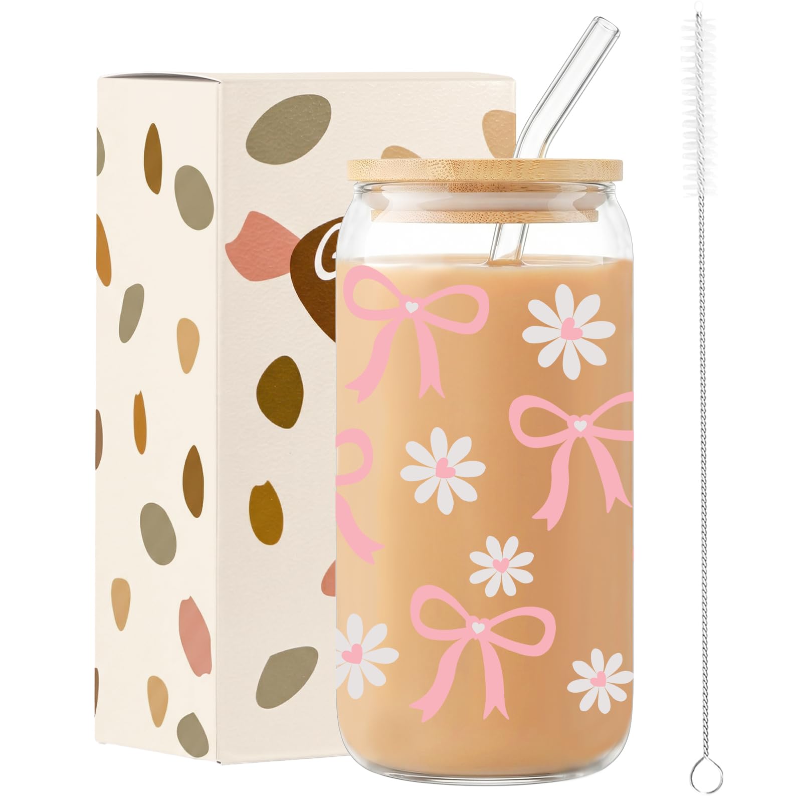 Tazas estéticas de lazo rosa JEKUGOT de 16 oz el regalo ideal para amigas y niñas