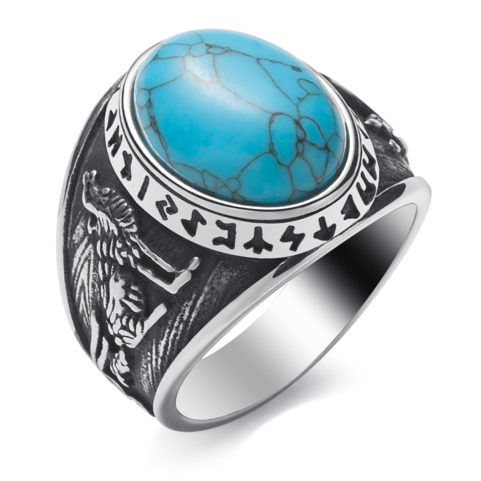 KIRTIJW Viking Rings for Men Norse Viking Runes Vegvisir Compass Valknut Ring Jewelry for Men Women Boys Size 7-13