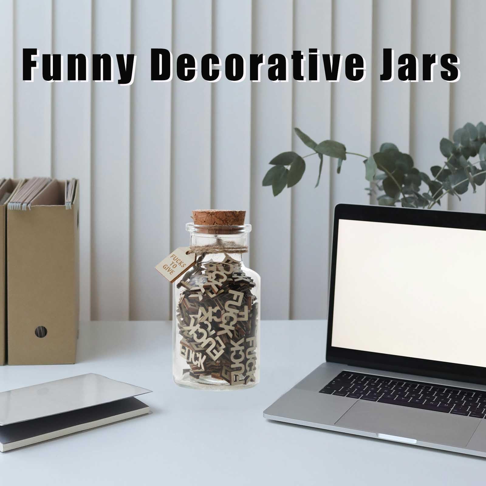F uck to Give Jar(5oz),Funny Decorative Jars for Gift,Cute F uck Wooden Cutout Letter Piece And Glass Bottle,Gag Gift for Friends Birthday,Valentines Day,Christmas,Bad Mood Vent Gag Bottle Jar