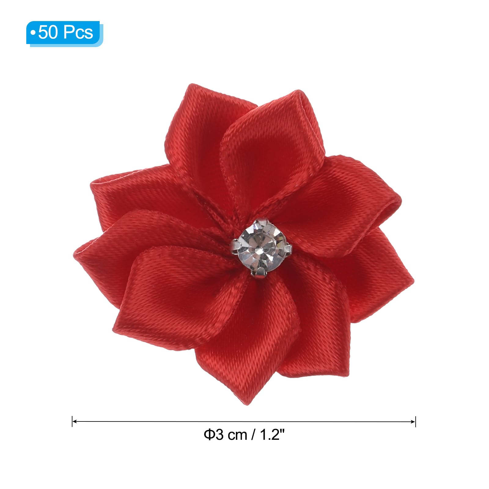 PATIKIL 1.2 Inch Small Ribbon Flowers, 50 Pcs Satin Mini Fabric for Crafts DIY Wedding Ornament Appliques Red - Image 2
