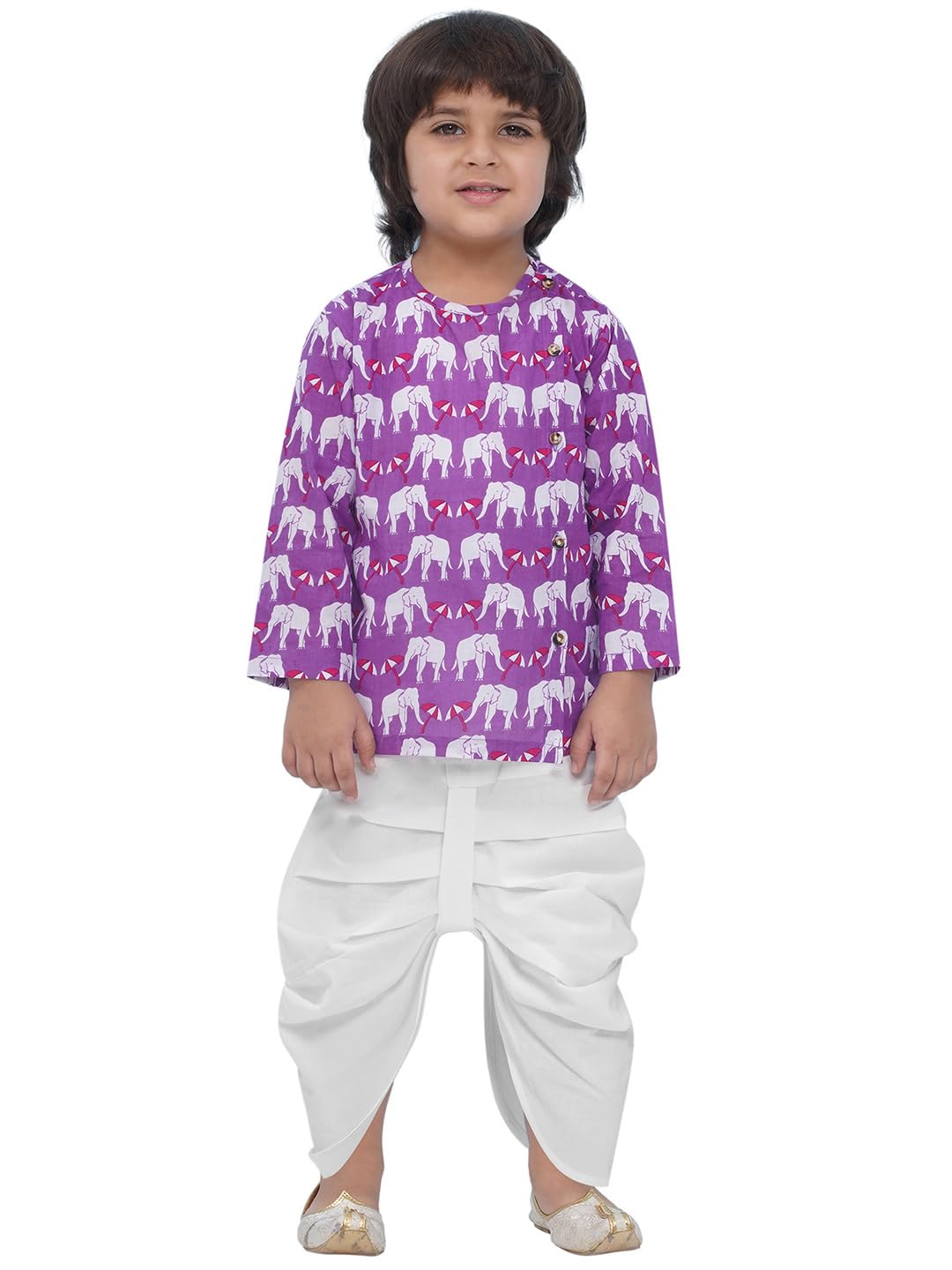 AJ DEZINES Kids Pure Cotton Full Sleeve Elephant Printed Dhoti Kurta Set for Boys - Ethnic Wear | Traditional | Festival Wear for boys