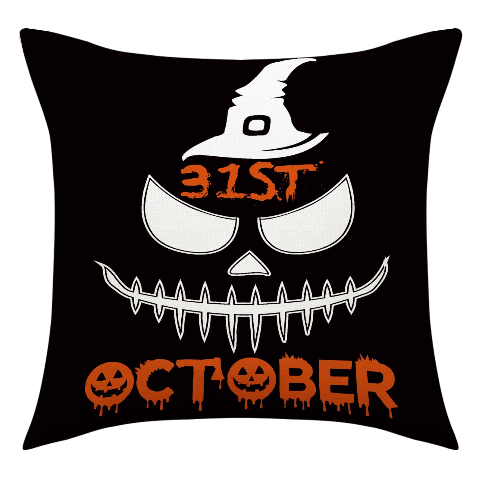 Tsophreniq Halloween Linen Pillow Cover 45x45cm Witch Pumpkin Bat Decorative Pillowcase for Home Festival Holiday New Year Decor Halloween