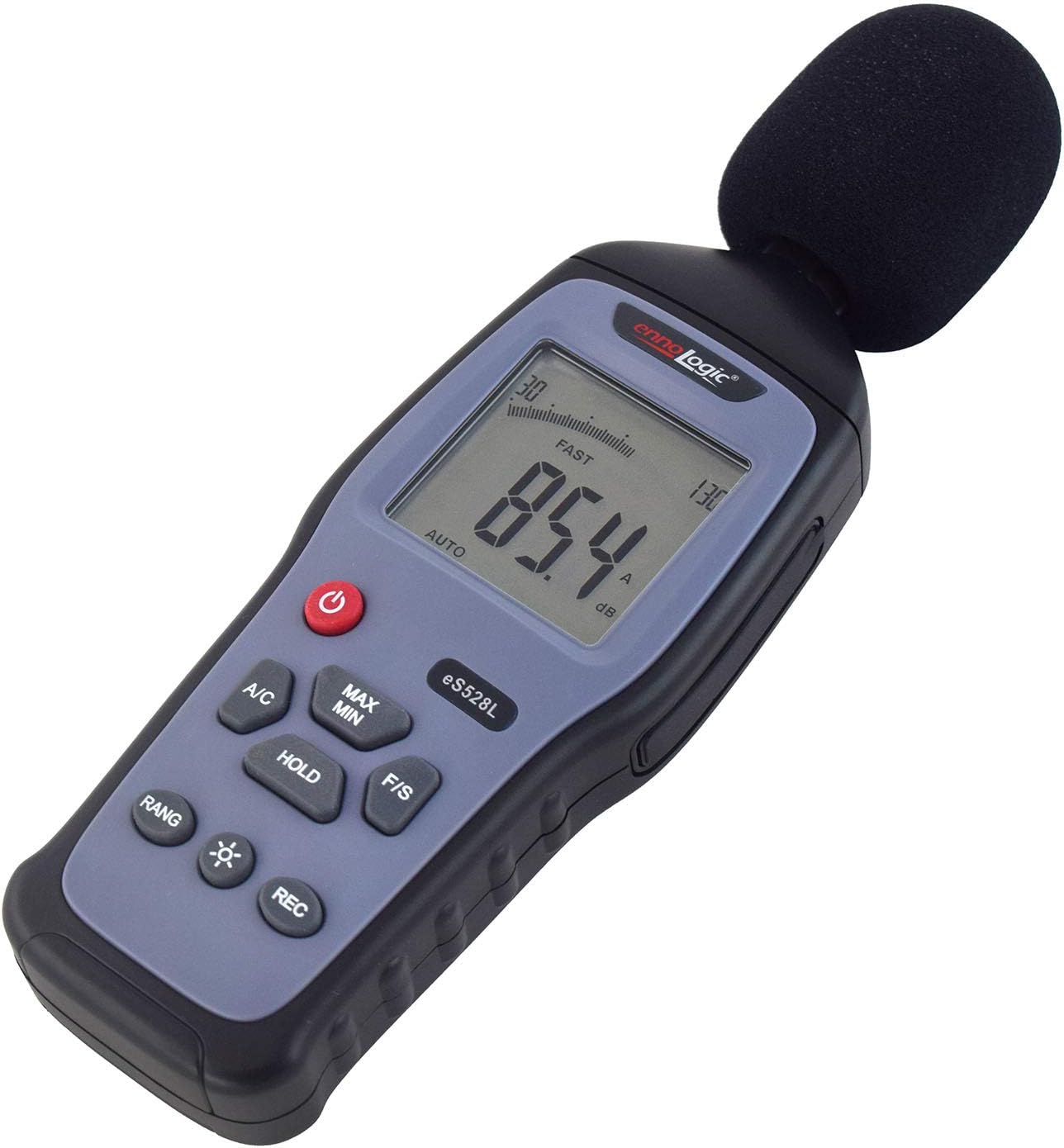 eS528L Decibel Meter and Recorder by ennoLogic – Digital Sound Level Meter and Noise Logger – Max/Min/Hold, 30-130 dBA Range, Updated Software
