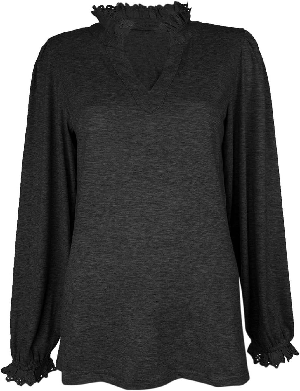 Dailiup Women's Long Sleeve Shirts Fall Casual Lace V Neck Tops Bussiness Dressy Tops Blouses Outfit Clothes - Image 3