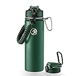 GOSWAG Insulated Sports Water Bottle, 24oz 2 Lids(with Straw/No Straw), Stainless Steel Water Bottles with Paracord Handle, Insulated Bottle with Double-Wall Vacuum Insulation