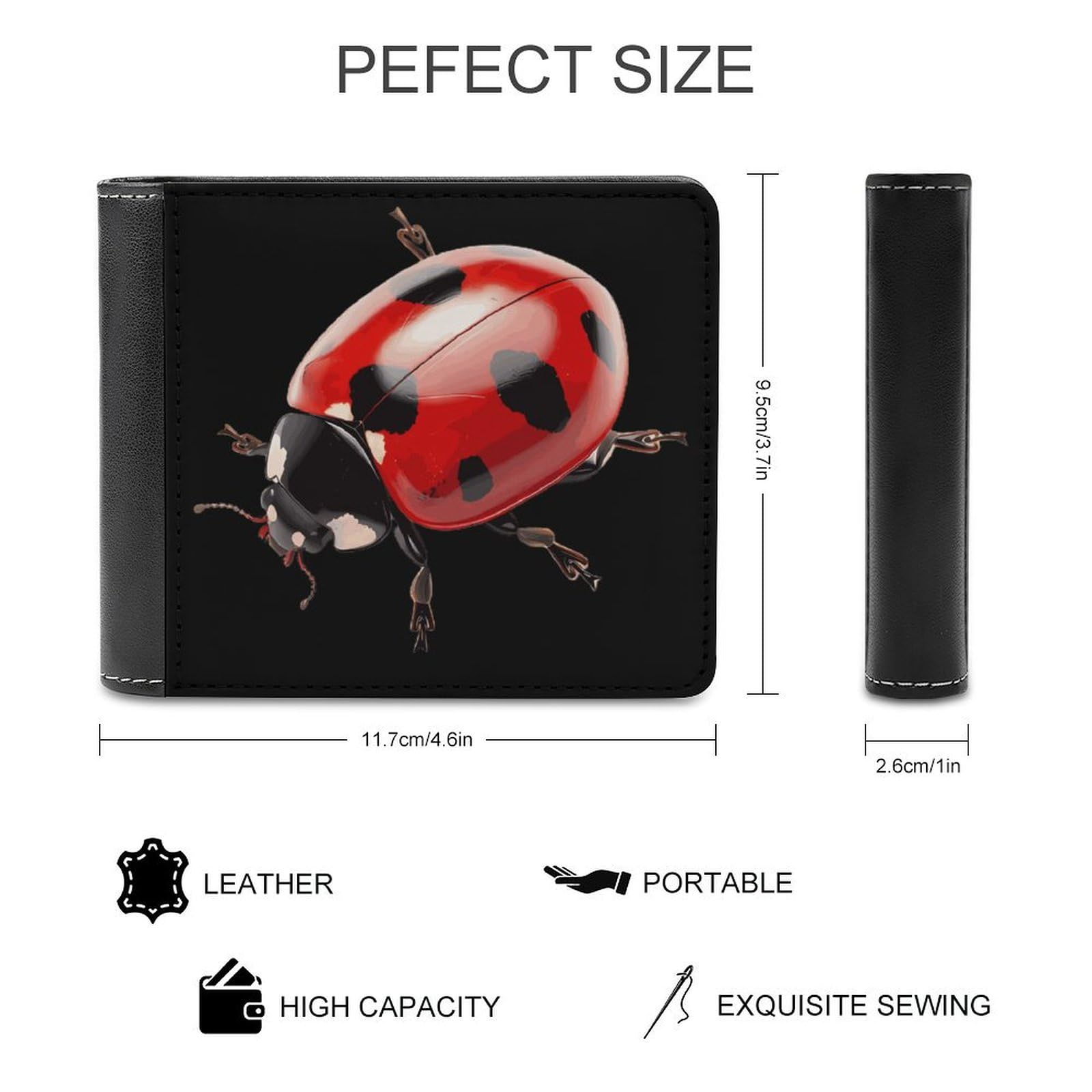 Red Ladybug Funny Billfold Wallet Credit Card Holder Slim Passcase Pouch Purse for Men Women