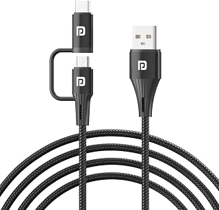 Portronics Konnect J7 20W Fast Charging Cable with Dual Output (Type C + Micro USB), Changeable Metallic Heads, 480 Mbps D... Price In India