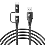 Portronics Konnect J7 20W Fast Charging Cable with Dual Output (Type C + Micro USB), Changeable Metallic Heads, 480 Mbps Data Transfer, 1M Cable Length(Black)
